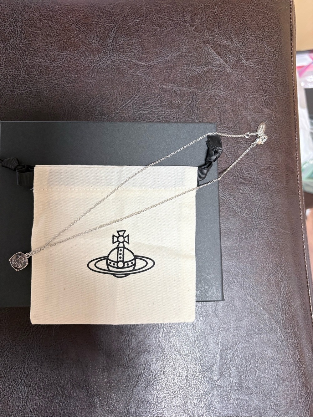 Vivienne Westwood Silver Orb Pendant Necklace with Canvas Pouch